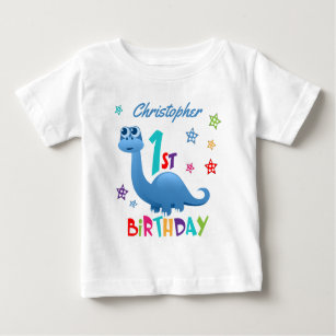 Personalised 1st Birthday Blue Dinosaur Baby T-Shirt