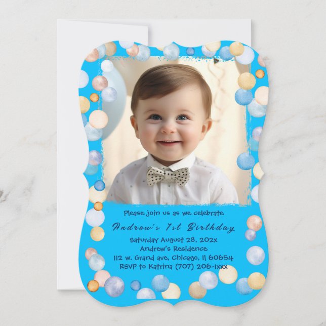 Personalised 1st Birthday Boy Photo Invitation (Front)