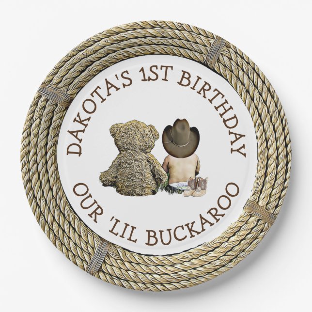 Personalised 1st Birthday Cowboy Themed Paper Plate (Front)
