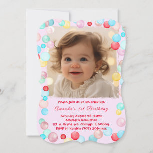 Personalised 1st Birthday Girl Photo Invitation