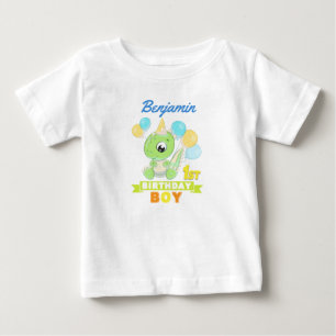 Personalised 1st Birthday Green Dinosaur Baby T-Shirt