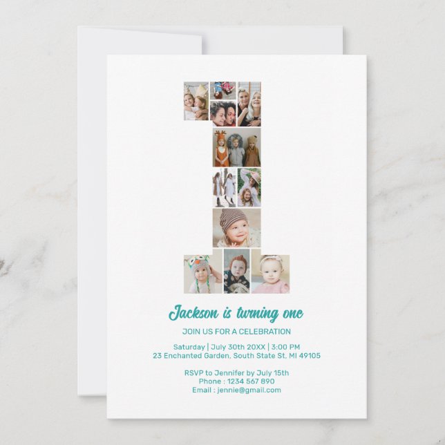 Personalised 1st Birthday Invitation Photo Collage (Front)