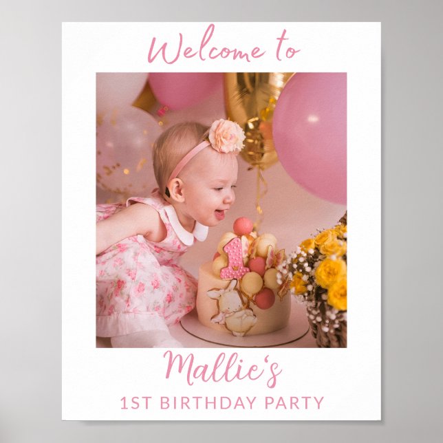 Personalised 1st Birthday Photo Sign Pink Party  (Front)