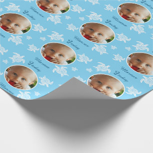 Personalised 1st Birthday sea turtle blue baby Wrapping Paper