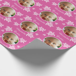 Personalised 1st Birthday sea turtle pink baby Wrapping Paper
