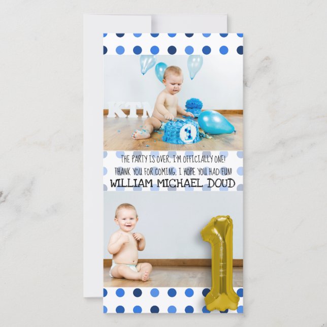 Personalised 1st Birthday Thank You Card (Front)