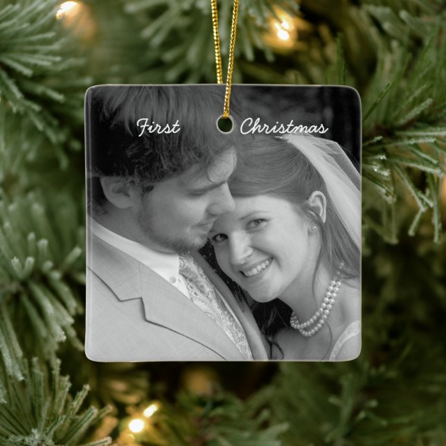 Personalised 1st Christmas Chandelier Damask Photo Ceramic Tree Decoration (Tree)