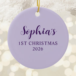Personalised 1st Christmas Photo Purple Ceramic Tree Decoration