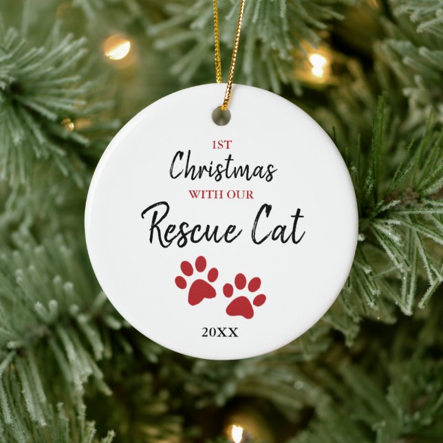 Personalised 1st Christmas With Our New Rescue Cat Ceramic Tree Decoration (Tree)