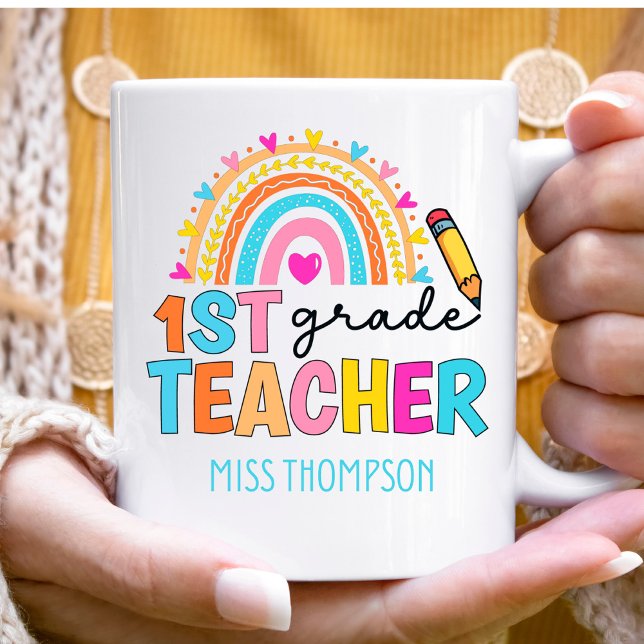 Personalised 1st Grade Rainbow Teacher Coffee Mug (Creator Uploaded)