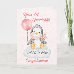 Personalised 1st Grandchild baby Penguin Card