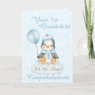 Personalised 1st Grandchild Penguin Card