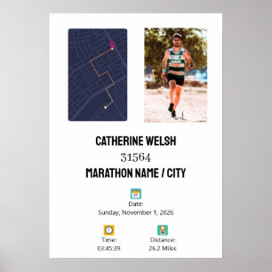 Personalised 1st Half Marathon Finisher Map Poster