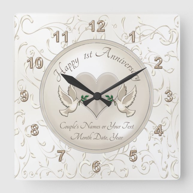 Personalised 1st Wedding Anniversary Gifts, Clock (Front)
