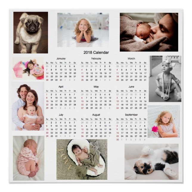 Personalised 2018 Family Photos Calendar Poster (Front)