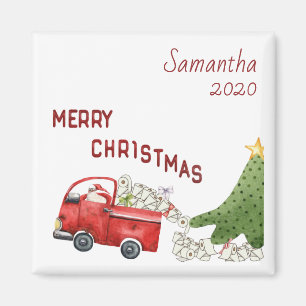 Personalised  2020 Red  Truck  Funny Christmas Magnet
