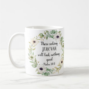 Personalised 2022 JW year text Psalm 34:10 Coffee Mug