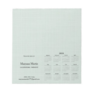Personalised 2024 Monthly Calendar Green Linen Notepad