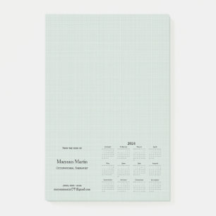 Personalised 2024 Monthly Calendar Green Linen  Post-it Notes