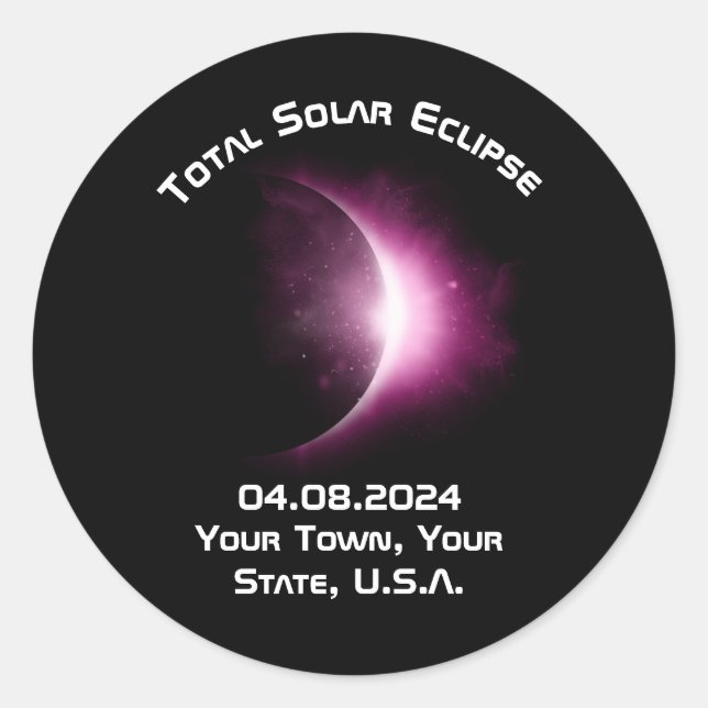 Personalised 2024 Solar Eclipse Pin Back Souvenir  Classic Round Sticker (Front)