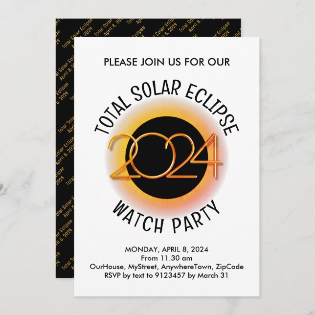 Personalised 2024 TOTAL SOLAR ECLIPSE Invitation (Front/Back)