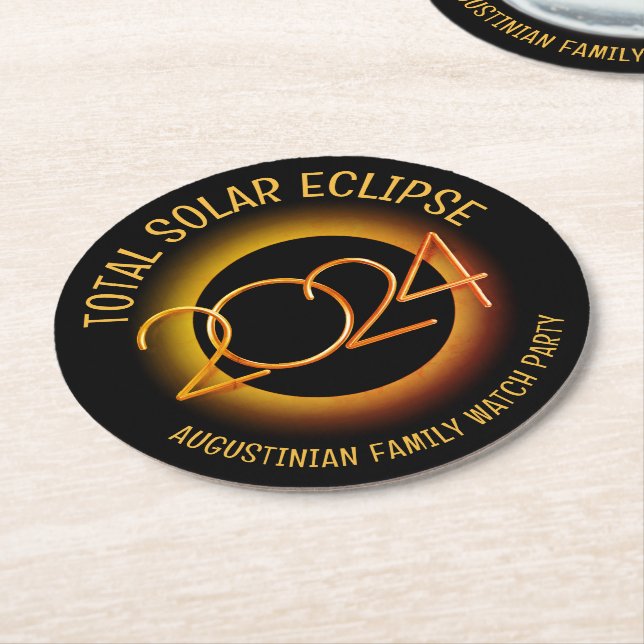 Personalised 2024 TOTAL SOLAR ECLIPSE Round Paper Coaster (Angled)