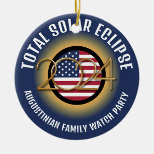 Personalised 2024 TOTAL SOLAR ECLIPSE USA Ceramic Tree Decoration