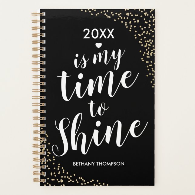 Personalised 2026 Black Gold Glitter Planner (Front)