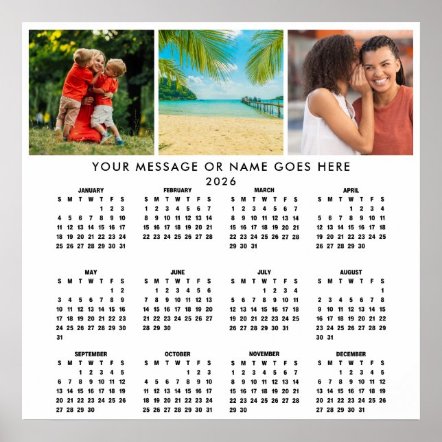 Personalised 2026 Calendar 3 Photo Collage Poster (Front)