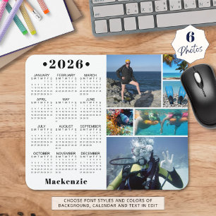 Personalised 2026 Calendar 6 Photo Custom Colour Mouse Mat