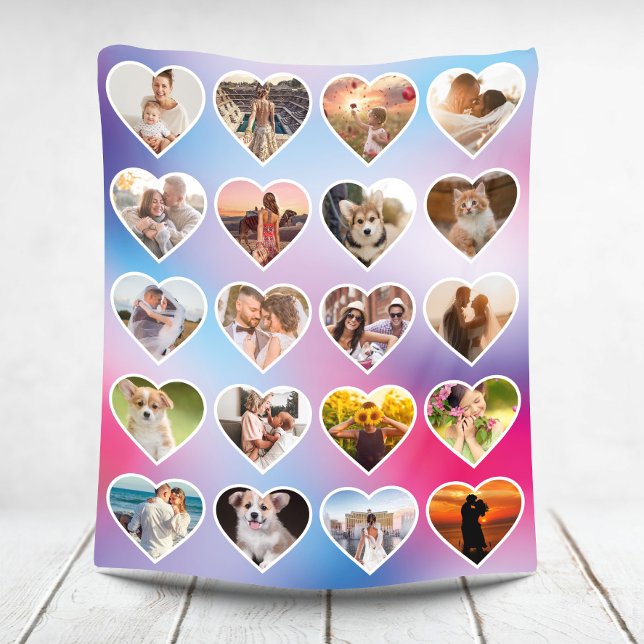 Personalised 20 Heart Photo Colourful Collage Fleece Blanket (Creator Uploaded)