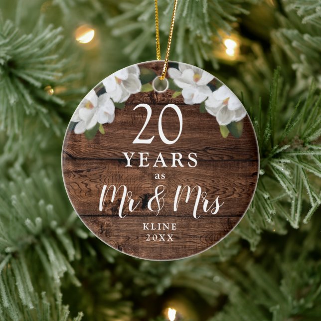 Personalised 20 Years Wedding Anniversary Rustic Ceramic Tree Decoration (Tree)