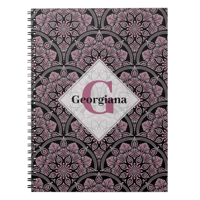 Personalised 20s Dusky Rose Floral Fronds Mandala Notebook (Front)