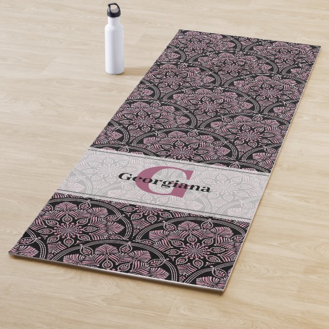 Personalised 20s Dusky Rose Floral Fronds Mandala Yoga Mat (In Situ)