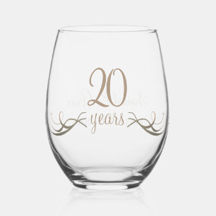 Personalised 20th Anniversary Keepsake Custom Gift Stemless Wine Glass