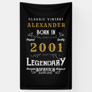 Personalised 20th Birthday Born 2001 Vintage Black Banner