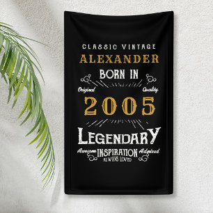 Personalised 20th Birthday Born 2005 Vintage Black Banner