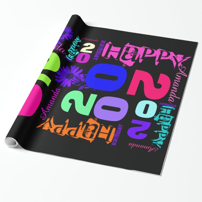 Personalised 20th Birthday POP Wrapping paper (Unrolled)