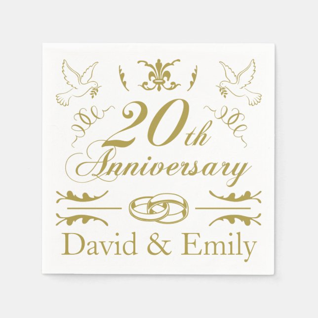 Personalised 20th Wedding Anniversary Napkin (Front)