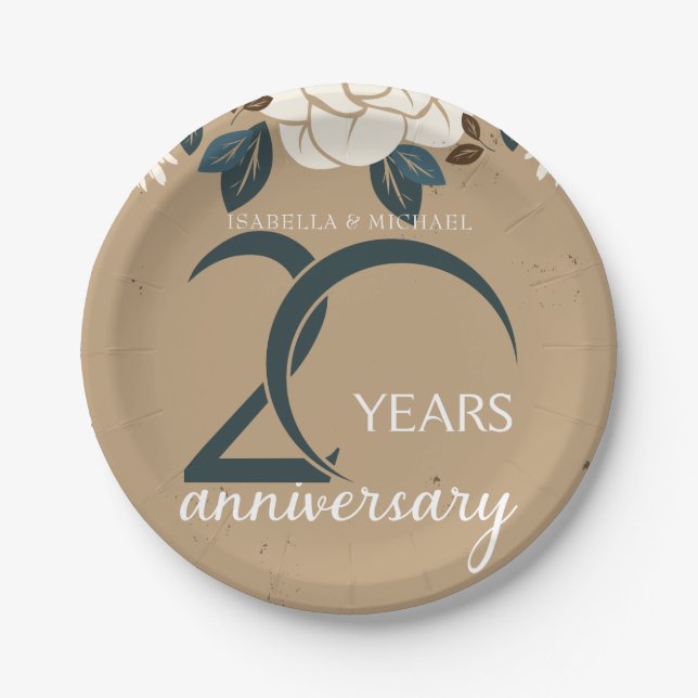 Personalised 20th Wedding Anniversary Rustic Paper Plate (Front)