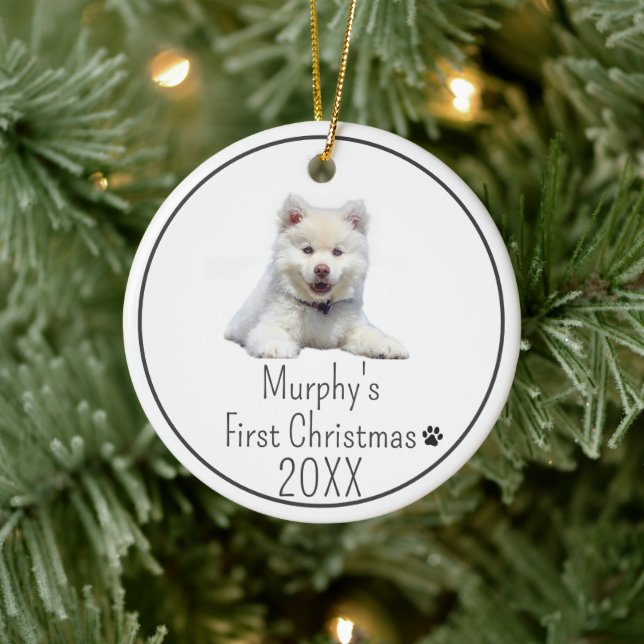 Personalised 20XX Dogs First Christmas Photo  Ceramic Tree Decoration (Tree)