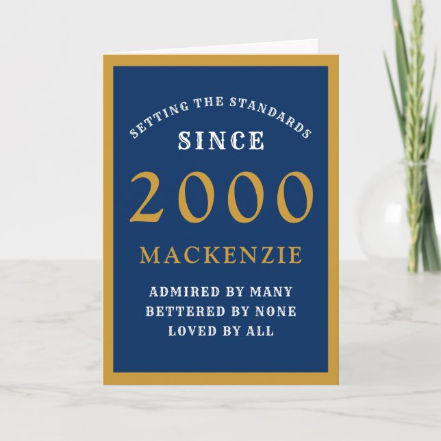 Personalised 21st Birthday 2000 Blue Gold Chic Card (Front)