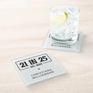 Personalised 21st Birthday 21 IN 25 Est 2004 Glass Coaster