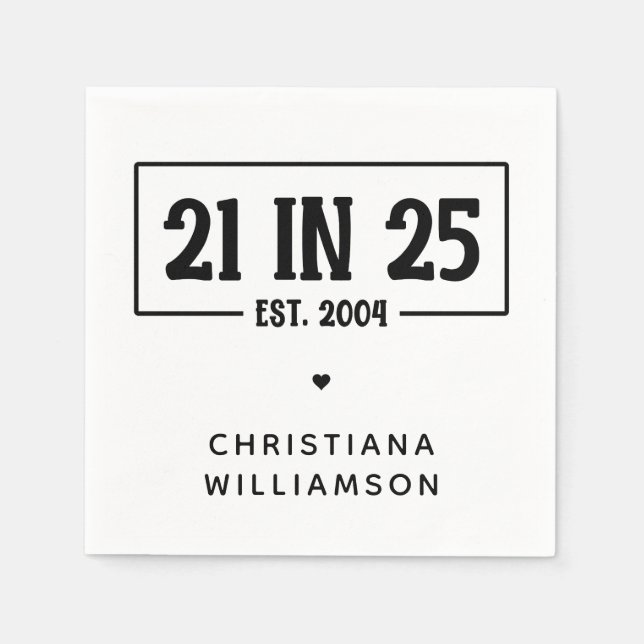 Personalised 21st Birthday 21 IN 25 Est 2004 Napkin (Front)