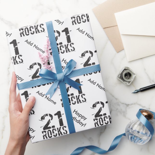 Personalised 21st Birthday - 21 Rocks Wrapping Paper (Gifting)
