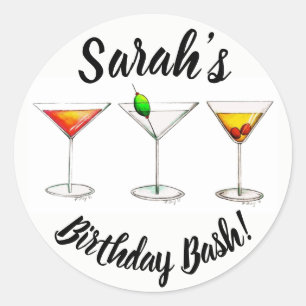 Personalised 21st Birthday Bash Party Cocktails Classic Round Sticker