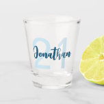 Personalised 21st Birthday Blue Script For Him Shot Glass<br><div class="desc">Put a smile on a face with this awesome personalised 21st birthday modern script shot glass for him. The perfect gift or party favour! - Simply click to personalise this design 🔥 My promises - This design is unique and is designed with you in mind 🙏 Thank you for supporting...</div>