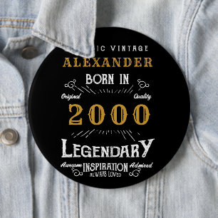 Personalised 21st Birthday Born 2000 Vintage Black 6 Cm Round Badge