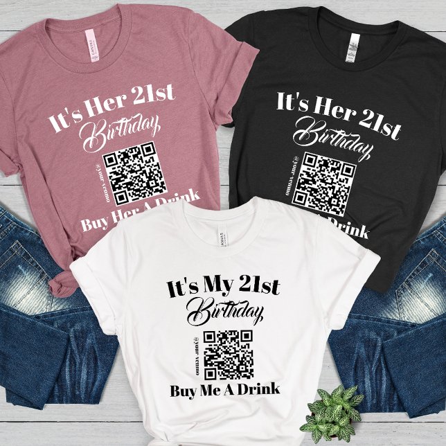 Personalised 21st Birthday Buy Me A Drink QR Code Tri-Blend Shirt (Creator Uploaded)