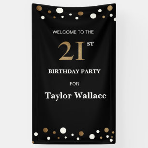 Personalised 21st Birthday Gold and black dots Banner